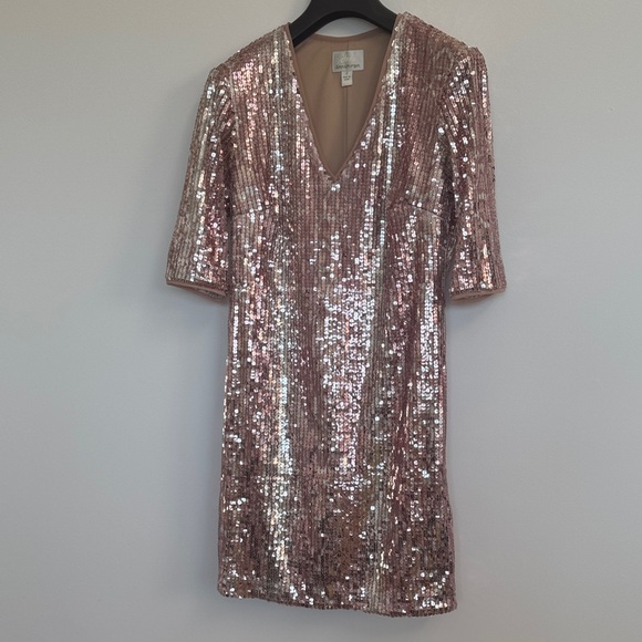 Sequin V-Neck Dress in Pink - Picture 1 of 3
